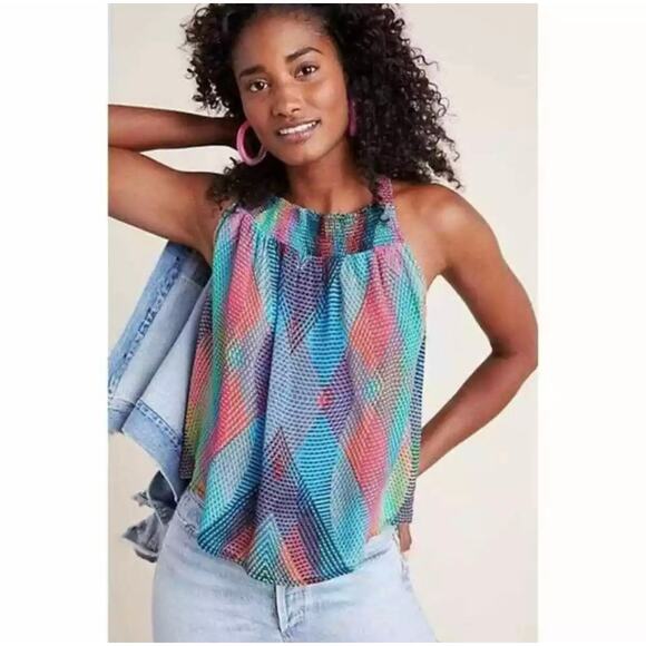 Anthropologie Tops - Anthropologie Conditions Apply Multicolor Prismatic Halter Top size Medium NWT